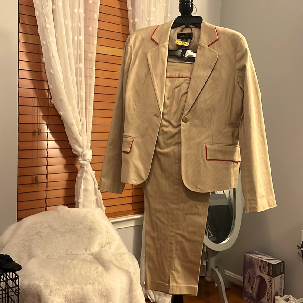 Tan Suit with red trim